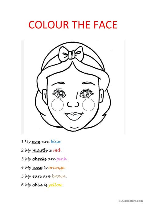 Colour The Parts Of The Face English Esl Worksheets Pdf And Doc