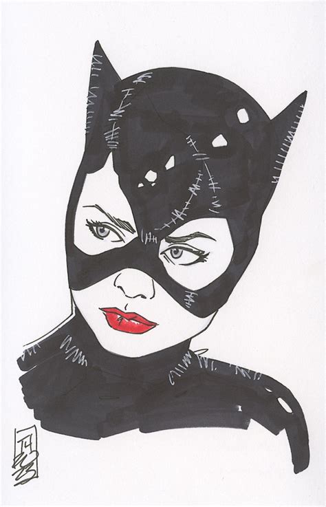 Catwoman Michelle Pfeiffer Signed Original Drawing By Tom Hodges 1