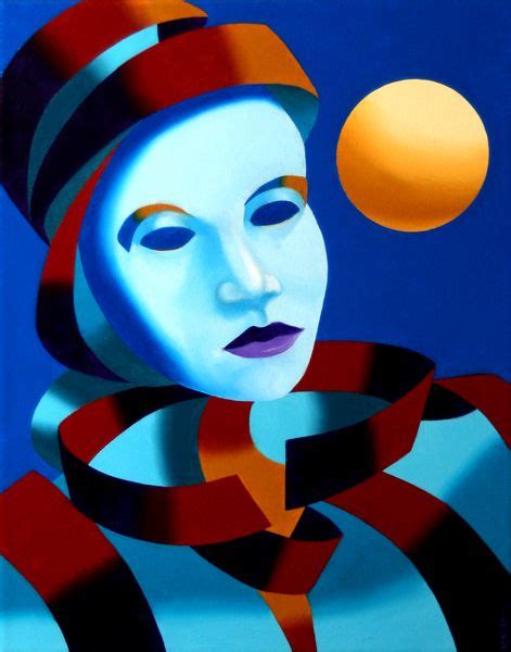 Mark Webster Abstract Blue Mask With Gold Sphere Oil Painting By Mark