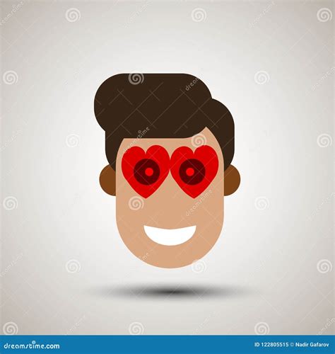 Smiling Man With Red Heart Eyes Loves Smile Emoji Isolated Flat