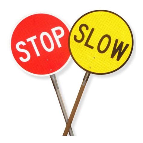 Stop Slow Traffic Sign With Wood Handle Buy Now Discount Safety