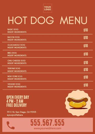 Customizable Hot Dog Menu Templates For Restaurants