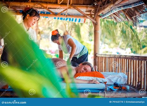 Thailand Koh Samui January Day In Beach Spa Thai Woman Doing Massage Editorial Stock