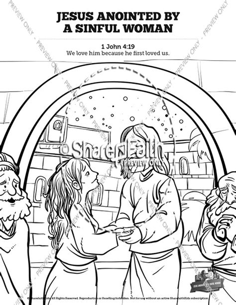 Luke 7 Woman Washes Jesus Feet Sunday School Coloring Pages Clover Media