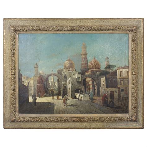 19th Century Orientalist Oil On Canvas Painting Of A Street Scene In