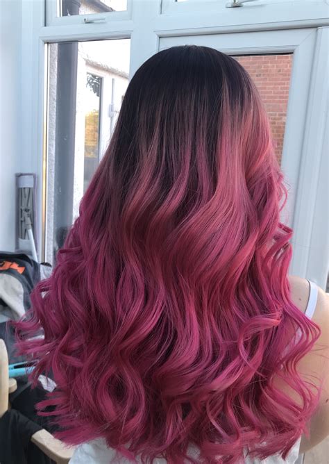 Dark Exaggerated Root With Hot Pink Ends Pink Hair Dye Dark Pink Hair Pink Hair