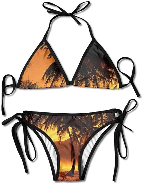 Rtyrtyrty Swimsuit Triangle Bikini Coconut Tree Palms Summer Sexy Triangle Thong Piece