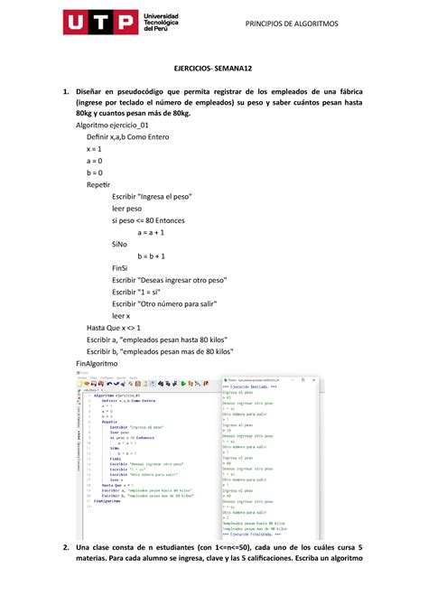 Ejercicios Semana Tarea Principios De Algoritmos Ejercicios