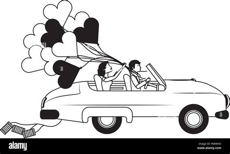 just married couple in car and balloon helium with shape heart stock vector image and art alamy