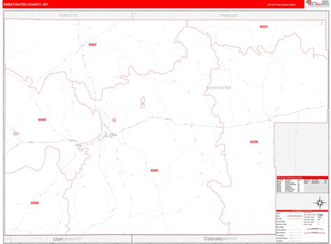 Sweetwater County Wy Zip Code Wall Map Red Line Style By Marketmaps