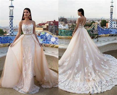 No matter where you wed, this belted, corded lace mini dress with a long overskirt would suit a. Champagne White Sheath Wedding Dresses Detachable Skirt ...