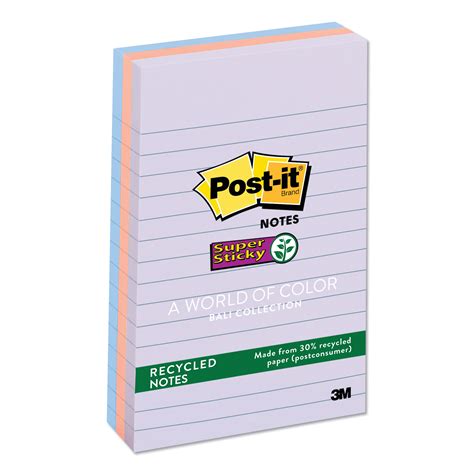 Post It Notes Super Sticky Recycled Notes In Bali Colors Lined 4 X 6