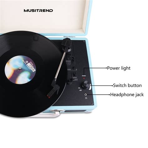 Musitrend Record Player Classic Portable Suitcase 3 Speed Stereo