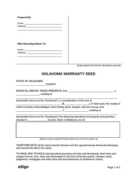 Free Oklahoma General Warranty Deed Form Pdf Word