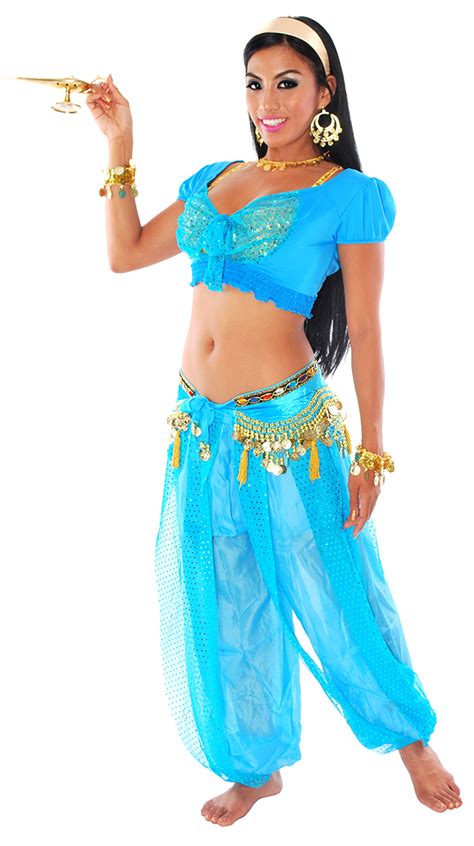 Deluxe Arabian Princess Jasmine Blue Halloween Costume Turquoise