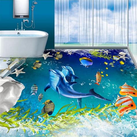 Beibehang 3d Wearable Pvc Flooring Beautiful Marine Dolphins Tropical