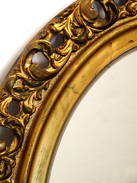 Vintage Wood Carved Oval Gold Mirror Gilded Leaf Etsy