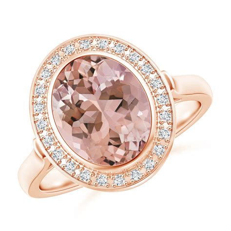 Bezel Set Oval Morganite Ring With Diamond Halo Angara Australia