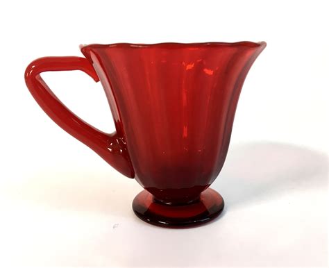 2 Vintage Red Glass Espresso Cups And Saucers Retro Demitasse 2 Piece Set Red Paneled Glass
