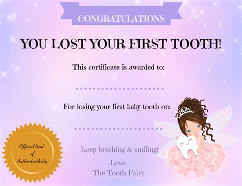 Tooth Fairy Certificate Tooth Fairy First Tooth Tooth Etsy
