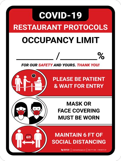 Covid 19 Restaurant Occupancy Red Portrait Wall Sign Creative