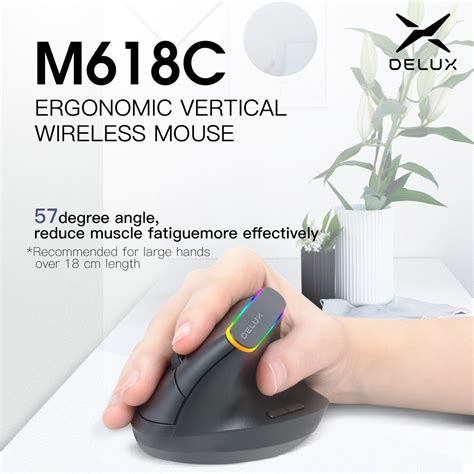Delux M618c Ergonomic Vertical Mouse Wireless 24ghz 6