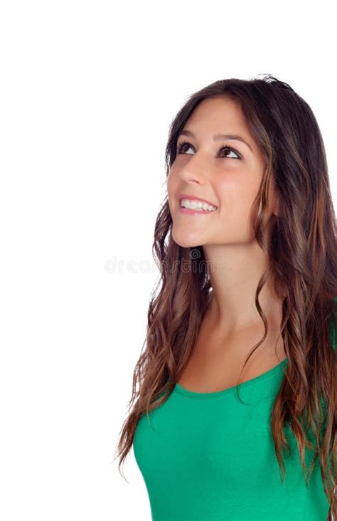 Attractive Casual Girl In Green Looking Up Stock Image Image Of Model Lifestyle 44821213
