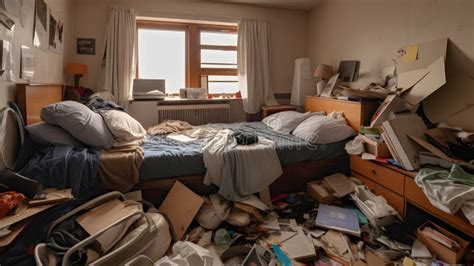 A Student Dorm Room With A Messy Bed And Textbooks On The One Created