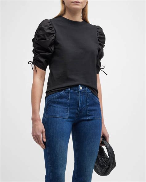 Frame Ruched Sleeve Tee Neiman Marcus