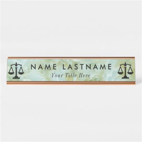 Law Scales Of Justice Lawyer Desk Name Plate Zazzle
