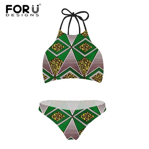 Forudesgins Bikini Set Women Swimsuit Retro African Pattern High Neck