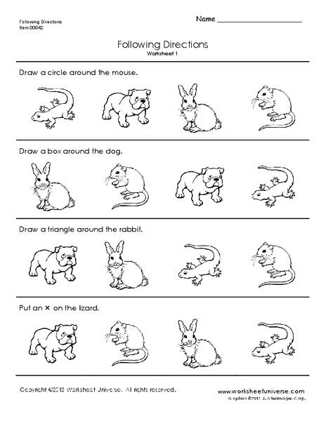 Following Directions Worksheet For Pre K 1st Grade