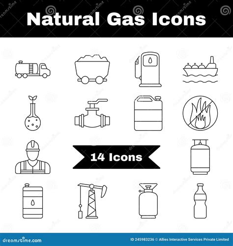 Black Line Art Set Of Natural Gas Icon In Flat Stock Illustration