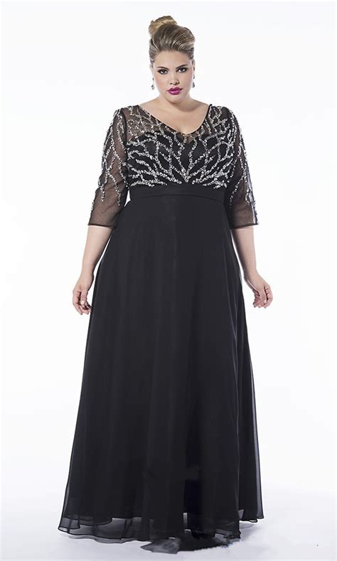 Plus Size Black Chiffon Mother Of The Bridal Dress 2016 Half Sleeve