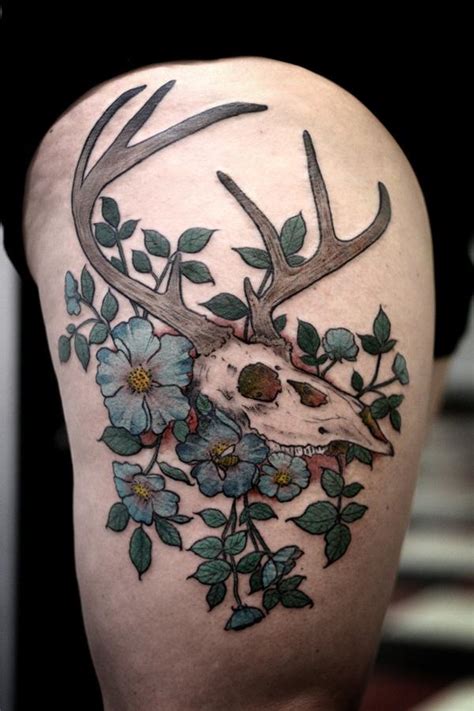Deer Antlers And Flowers Tattoo Best Flower Site
