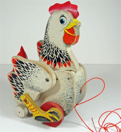 Sale Vintage Wooden Chicken Pull Toy 50s Fisher Price Cackling Hen No