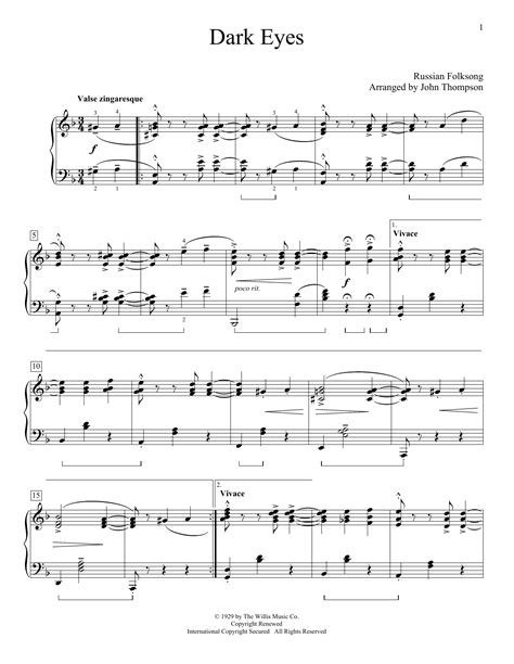 Dark Eyes Sheet Music By John Thompson Educational Piano 160301