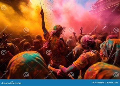 Group Of People Covered In Colored Powder Celebrating Joyfully Together