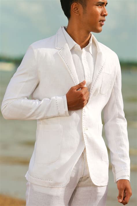 ivory linen suit men blazer wedding tuxedos tailored groom beach best man suit