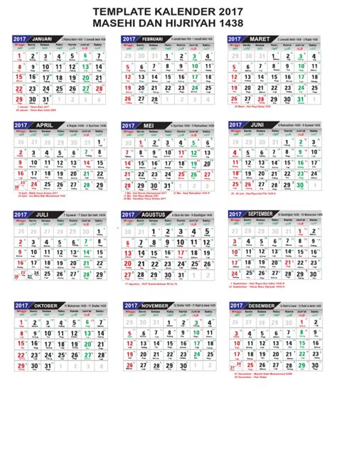 Template Kalender 2017 Lengkap Hijriyah Dan Hari Libur Pdf