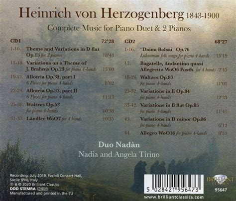 Piano Duo Nadan Nadia And Angela Tirino Von Herzogenberg Complete