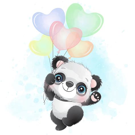 Cute Little Panda With Watercolor Illustration 2063795 Vector Art At
