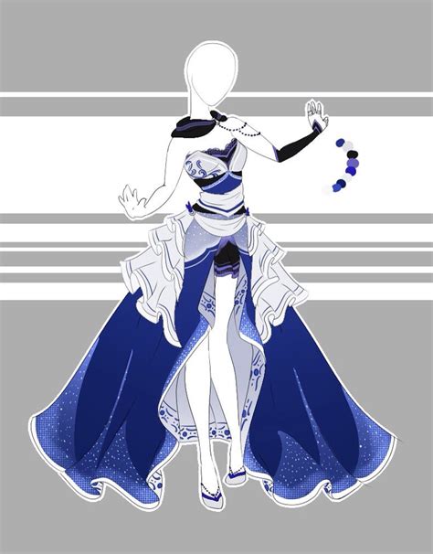 White Black Blue Dress Fashion Design Drawings Anime Dress Dress