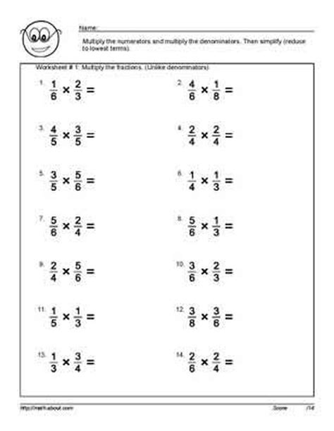 Worksheet On Multiplication Of Fractions Grade 6