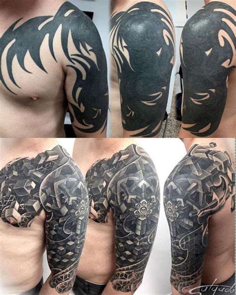 before and after awesome coverup done by juan salgado it is a healed pic tribal tattoo cover