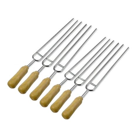 Good Life 6pcs U Shaped Stainless Steel Wooden Handle Bbq Skewers
