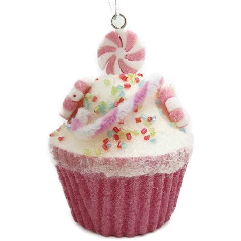 Holiday Time Christmas Ornaments 6 Piece Pink Glittered Candy Cupcake