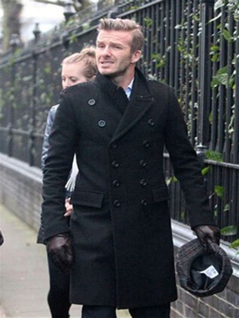 David Beckham Black Double Breasted Wool Winter Coat For Men