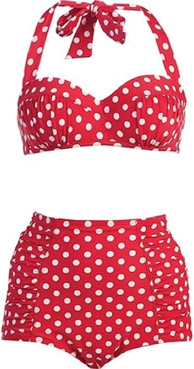 retro halter top and high waist bikini polka dot x large red wht dot clothing