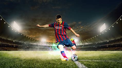 Football Player Is Hitting A Ball With Leg Wearing Red Blue Dress Hd